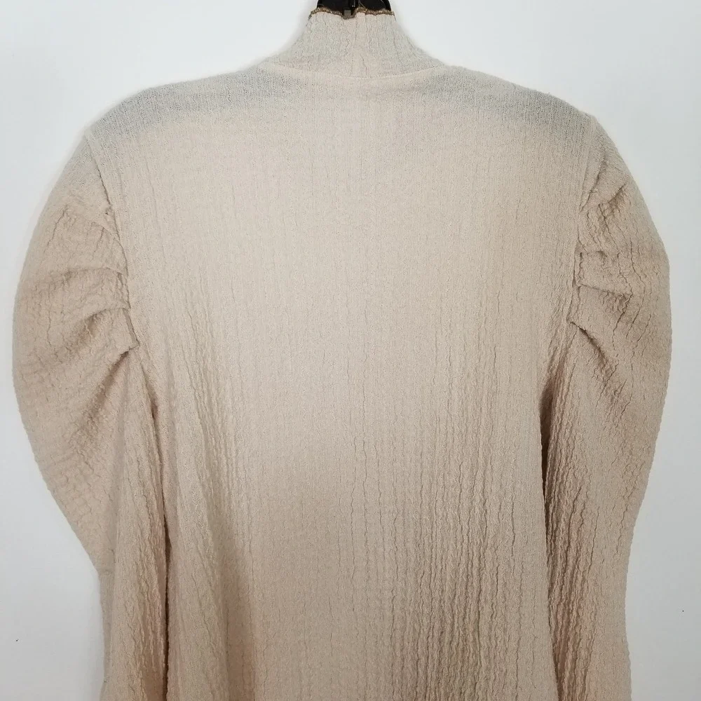 FREE PEOPLE Women Ela Mock Neck Puff Sleeve Long Sleeve Top‎ Sz M Ivory Boho